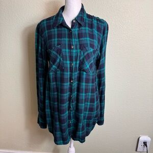 ANDEAWY Women's Casual‎ Long Sleeve Size Medium Top Shirt Blouse Blue and Green